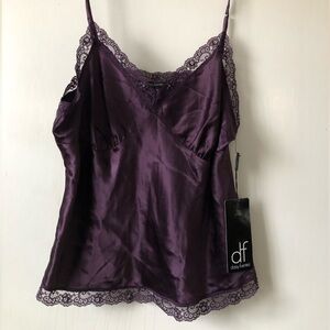 Daisy Fuentes Silk Plum Cami Lace-Trim with Sequins & Beads